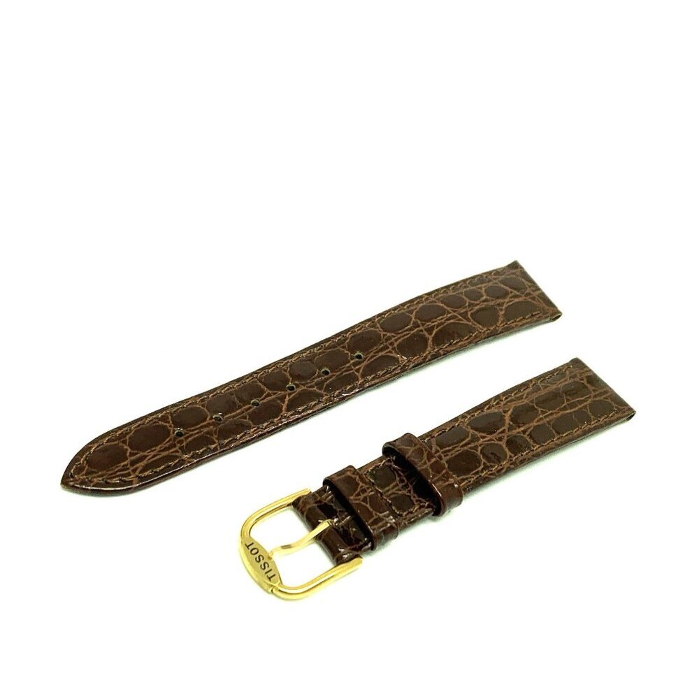 Tissot Watch Replacement Band Brown Leather 17mm Lug Strap Gold Steel Buckle